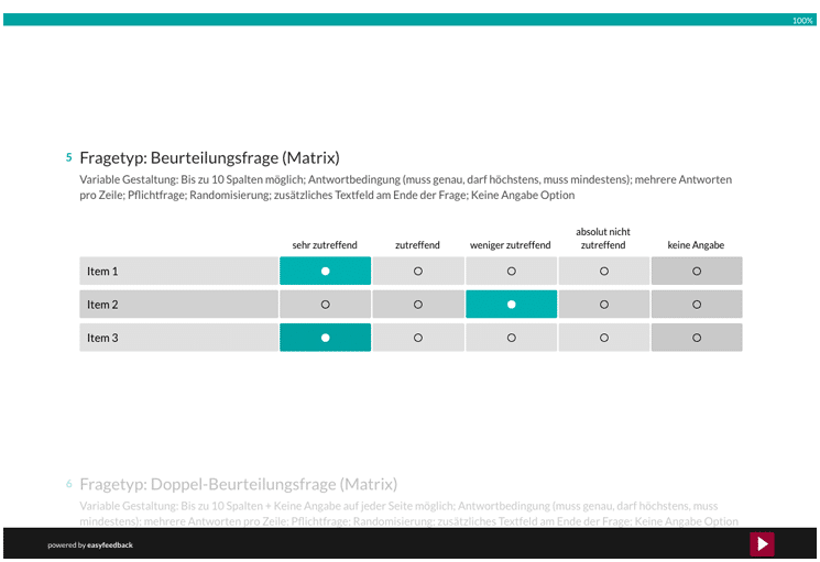 Fragetyp Beurteilungsmatrix