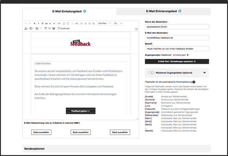 Umfragetool - Teilnehmer per Email einladen