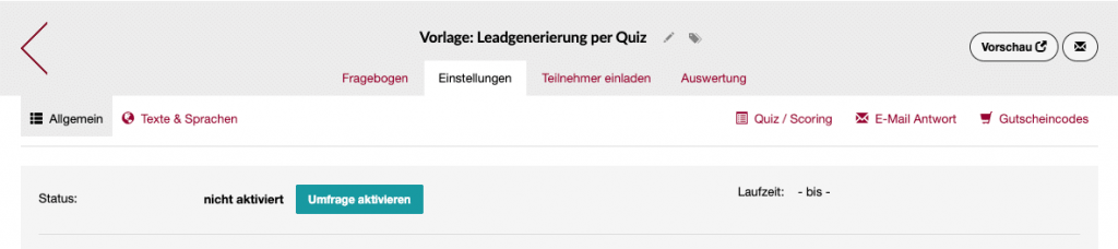 Vorlage Leadgenerierung per Quiz aktivieren